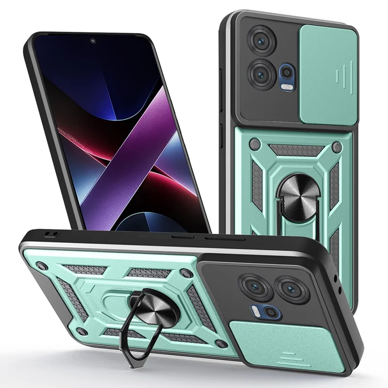 For Motorola Edge 30 Fusion 5G  /  Moto S30 Pro 5G Case with Slide Camera Lid PC + TPU Kickstand Phone Cover - Black-Cellmalls