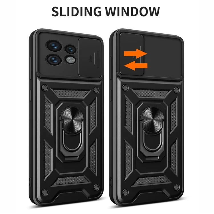 For Motorola Edge 40 Pro 5G / Moto X40 5G Rear Lens Protection Phone Case PC+TPU Kickstand Cover - Black-Cellmalls