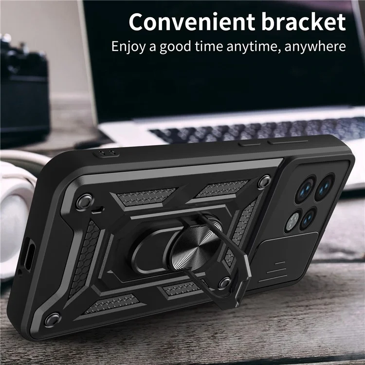 For Motorola Edge 40 Pro 5G / Moto X40 5G Rear Lens Protection Phone Case PC+TPU Kickstand Cover - Black-Cellmalls