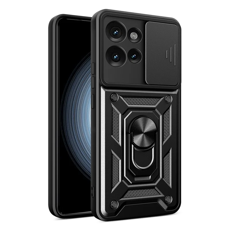 For Motorola Edge 50 5G Case with Slide Camera Lid PC+TPU Kickstand Phone Cover - Black-Cellmalls