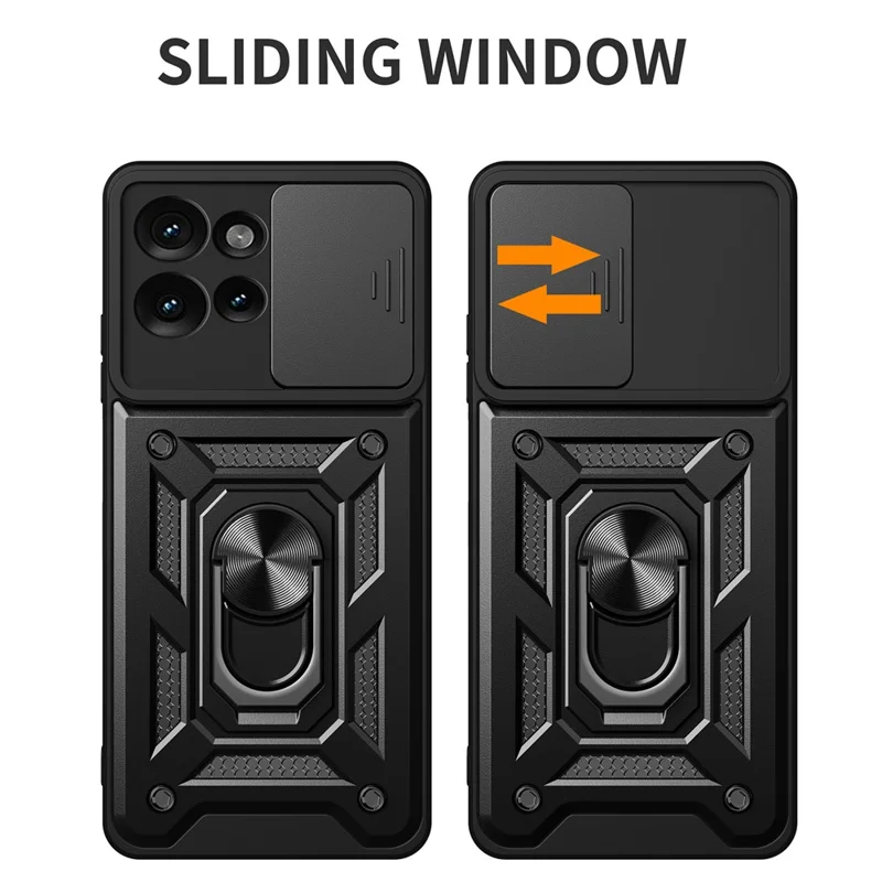 For Motorola Edge 50 5G Case with Slide Camera Lid PC+TPU Kickstand Phone Cover - Black-Cellmalls