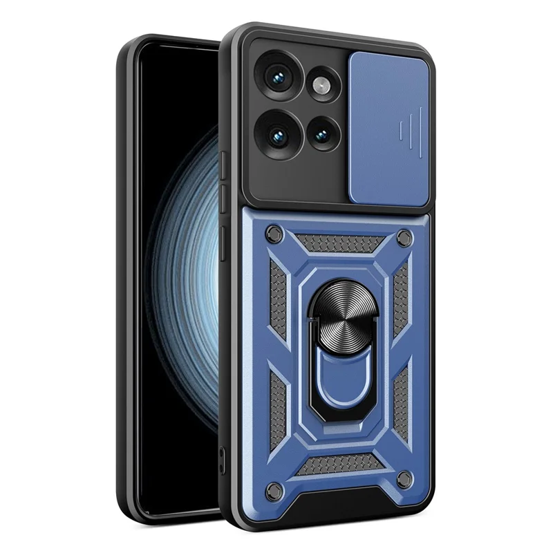 For Motorola Edge 50 5G Case with Slide Camera Lid PC+TPU Kickstand Phone Cover - Black-Cellmalls