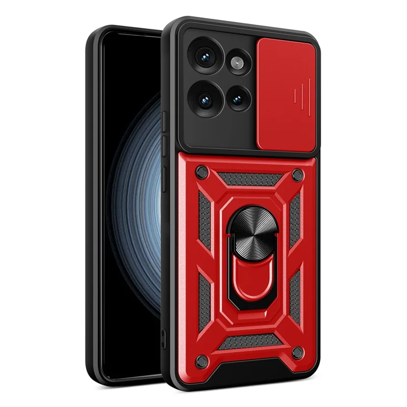 For Motorola Edge 50 5G Case with Slide Camera Lid PC+TPU Kickstand Phone Cover - Black-Cellmalls