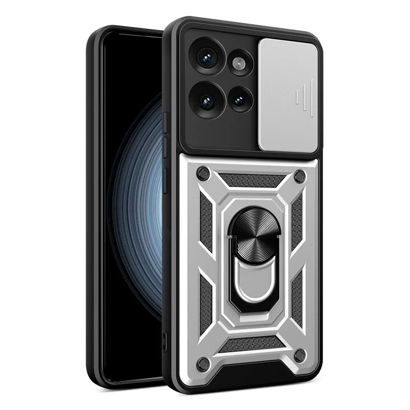 For Motorola Edge 50 5G Case with Slide Camera Lid PC+TPU Kickstand Phone Cover - Black-Cellmalls