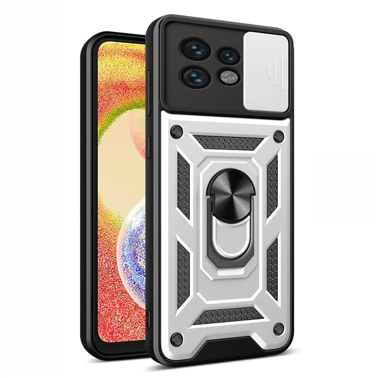 For Motorola Edge 40 Pro 5G / Moto X40 5G Rear Lens Protection Phone Case PC+TPU Kickstand Cover - Black-Cellmalls