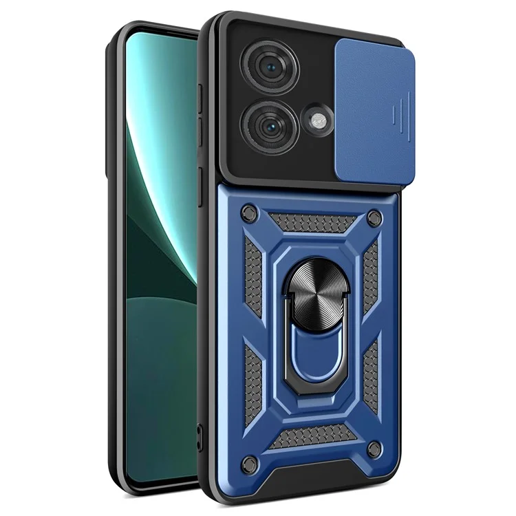 For Motorola Edge 40 Neo 5G Case Slide Lens Lid PC+TPU Kickstand Mobile Phone Cover - Black-Cellmalls