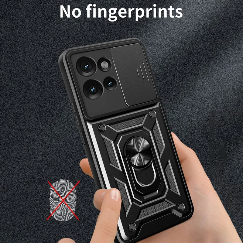 For Motorola Edge 50 5G Case with Slide Camera Lid PC+TPU Kickstand Phone Cover - Black-Cellmalls