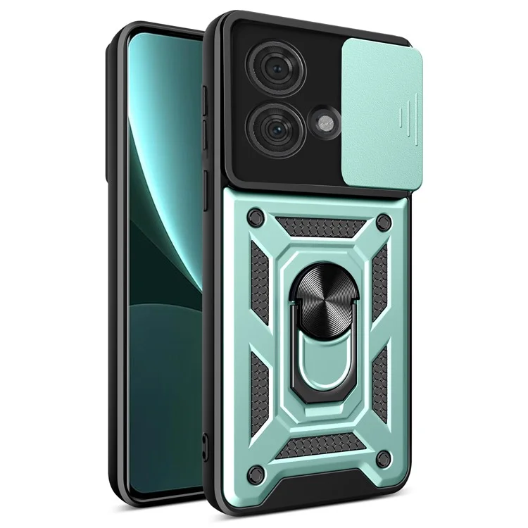 For Motorola Edge 40 Neo 5G Case Slide Lens Lid PC+TPU Kickstand Mobile Phone Cover - Black-Cellmalls