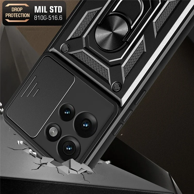 For Motorola Edge 50 5G Case with Slide Camera Lid PC+TPU Kickstand Phone Cover - Black-Cellmalls