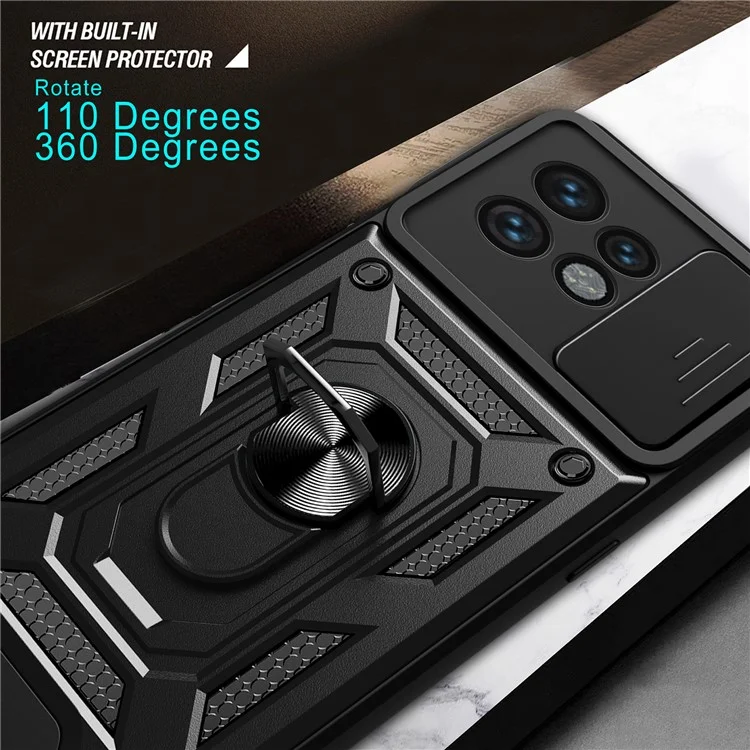 For Motorola Edge 40 Pro 5G / Moto X40 5G Rear Lens Protection Phone Case PC+TPU Kickstand Cover - Black-Cellmalls