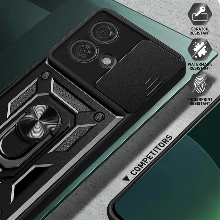 For Motorola Edge 40 Neo 5G Case Slide Lens Lid PC+TPU Kickstand Mobile Phone Cover - Black-Cellmalls