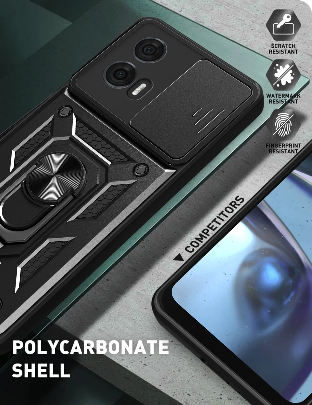 For Motorola Edge 50 Fusion 5G Case PC+TPU Kickstand Phone Cover with Slide Camera Lid - Black-Cellmalls