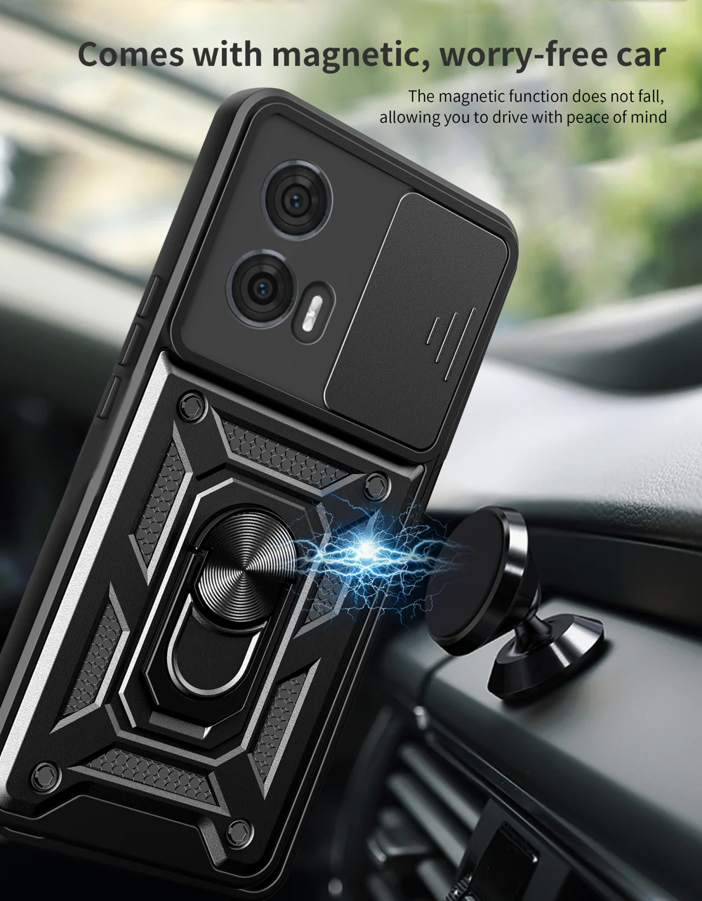 For Motorola Edge 50 Fusion 5G Case PC+TPU Kickstand Phone Cover with Slide Camera Lid - Black-Cellmalls