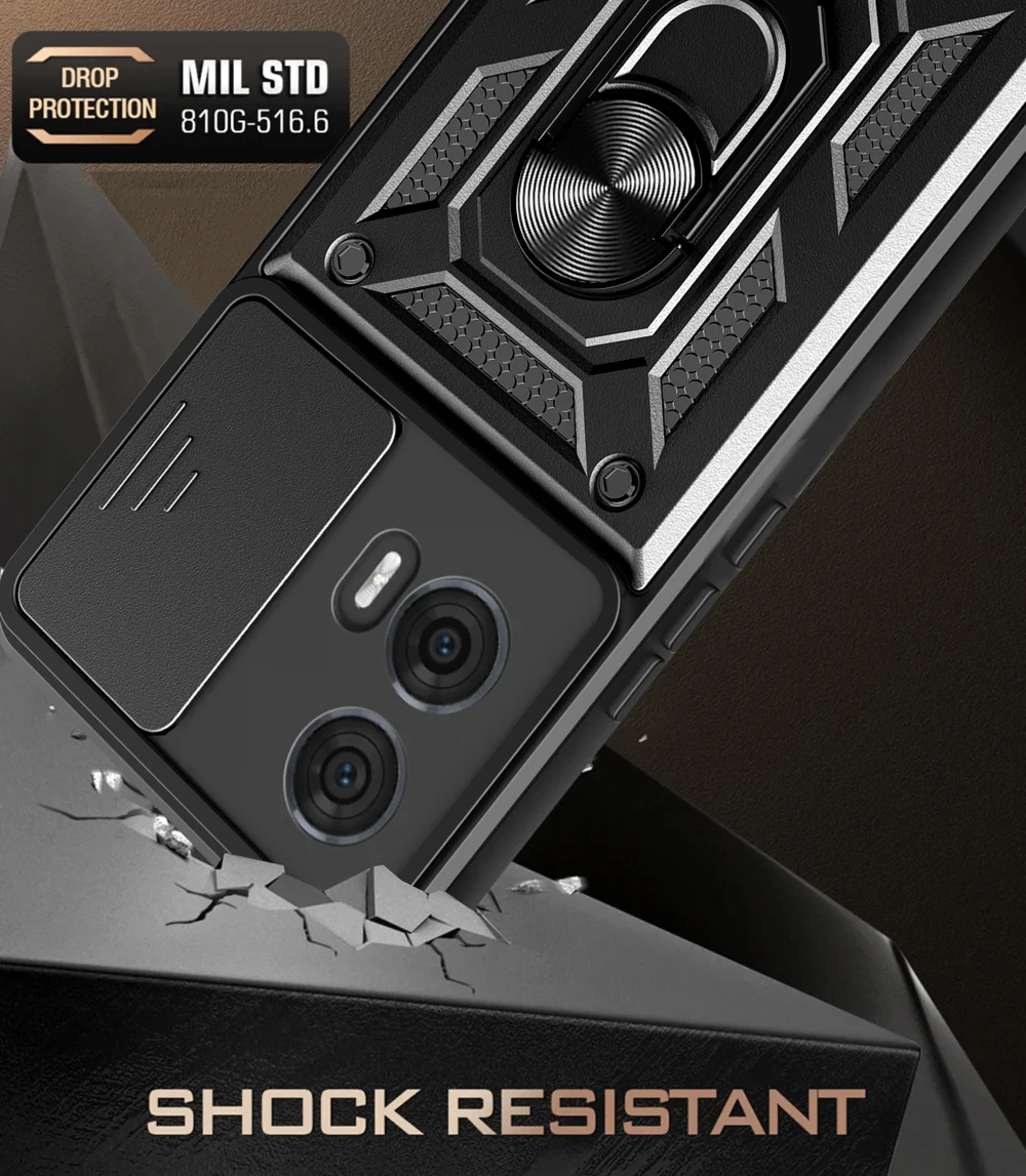 For Motorola Edge 50 Fusion 5G Case PC+TPU Kickstand Phone Cover with Slide Camera Lid - Black-Cellmalls