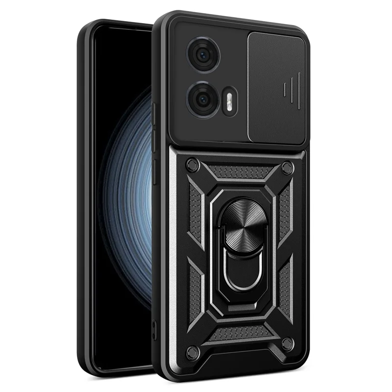 For Motorola Edge 50 Fusion 5G Case PC+TPU Kickstand Phone Cover with Slide Camera Lid - Black-Cellmalls