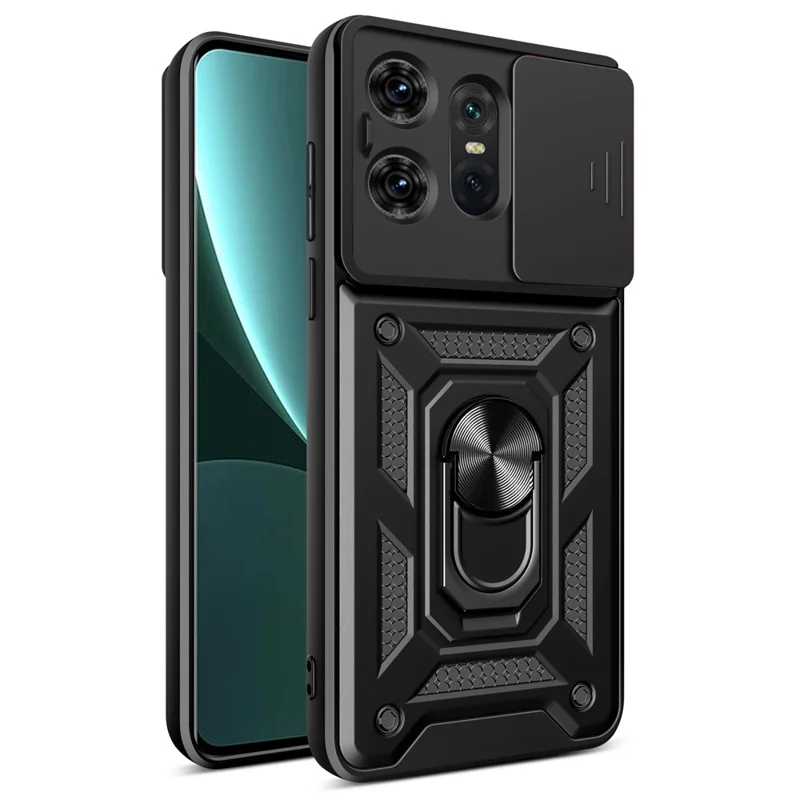 For Motorola Edge 50 Pro 5G Case PC+TPU Back Cover with Lens Protector + Kickstand - Black-Cellmalls