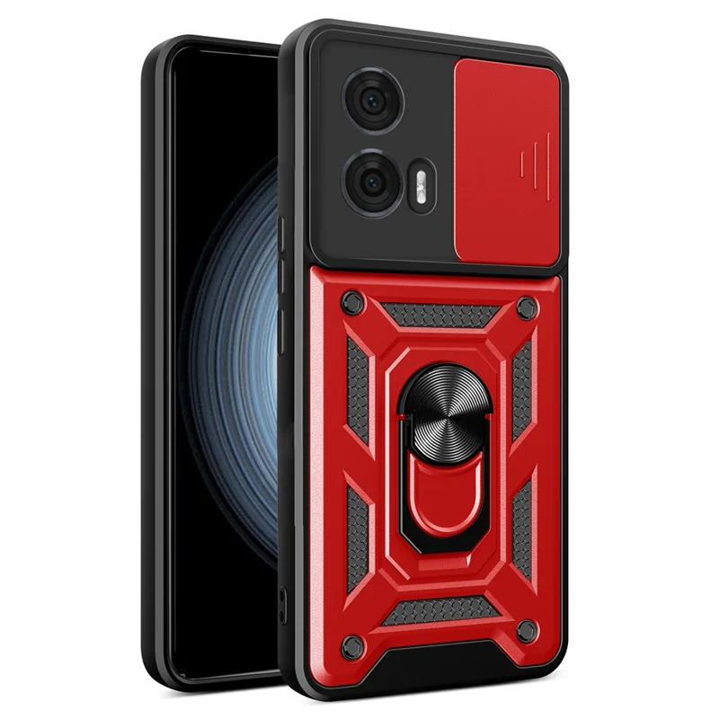For Motorola Edge 50 Fusion 5G Case PC+TPU Kickstand Phone Cover with Slide Camera Lid - Black-Cellmalls