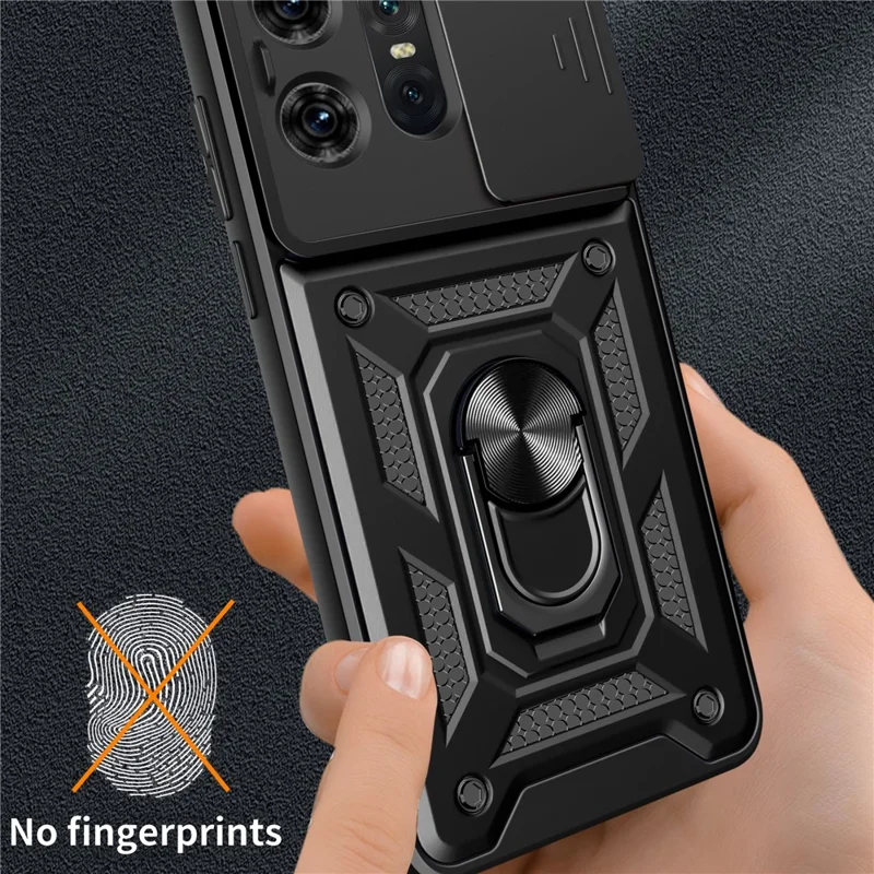For Motorola Edge 50 Pro 5G Case PC+TPU Back Cover with Lens Protector + Kickstand - Black-Cellmalls