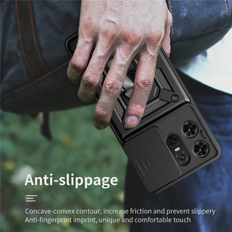 For Motorola Edge 50 Pro 5G Case PC+TPU Back Cover with Lens Protector + Kickstand - Black-Cellmalls