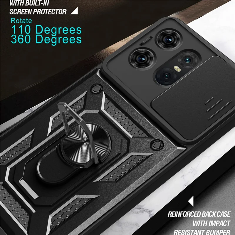 For Motorola Edge 50 Pro 5G Case PC+TPU Back Cover with Lens Protector + Kickstand - Black-Cellmalls