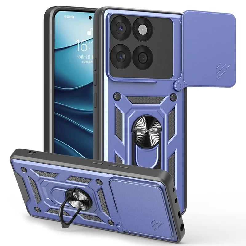 For Motorola Edge 60 5G / 60 Fusion 5G Case with Slide Camera Lid PC + TPU Kickstand Phone Cover - Black-Cellmalls