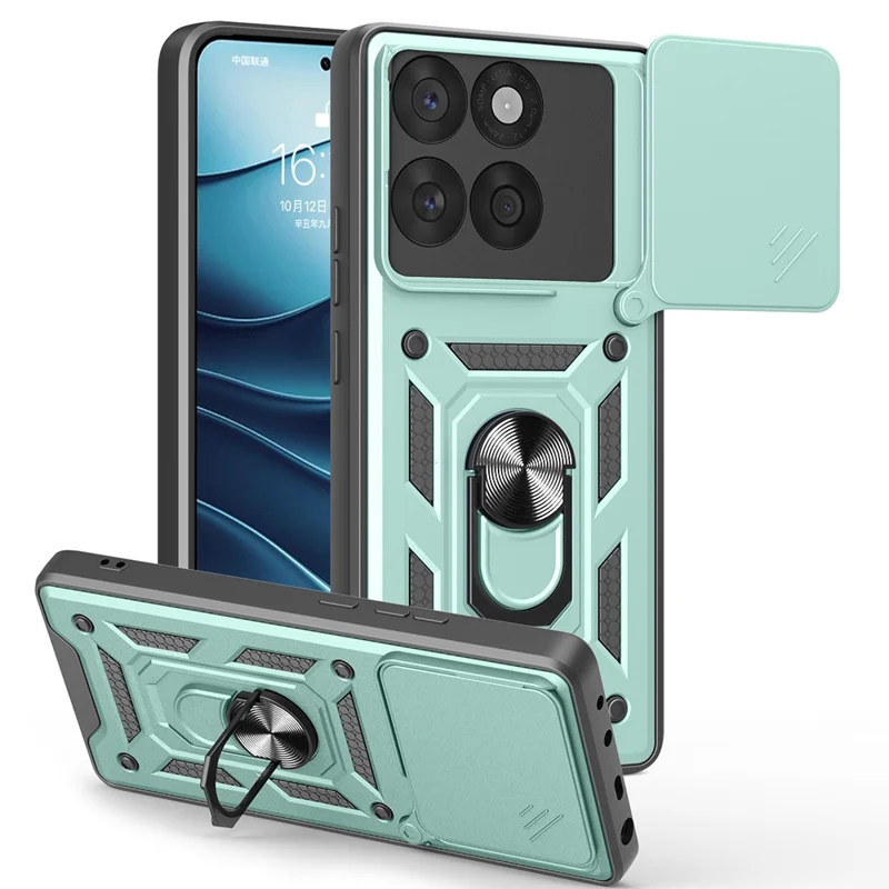 For Motorola Edge 60 5G / 60 Fusion 5G Case with Slide Camera Lid PC + TPU Kickstand Phone Cover - Black-Cellmalls