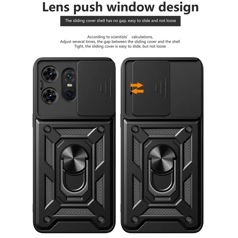 For Motorola Edge 50 Pro 5G Case PC+TPU Back Cover with Lens Protector + Kickstand - Black-Cellmalls