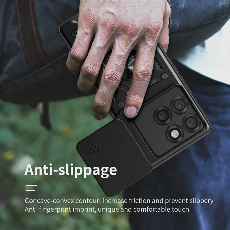 For Motorola Edge 60 Pro 5G Case with Slide Camera Lid PC + TPU Kickstand Phone Cover - Black-Cellmalls