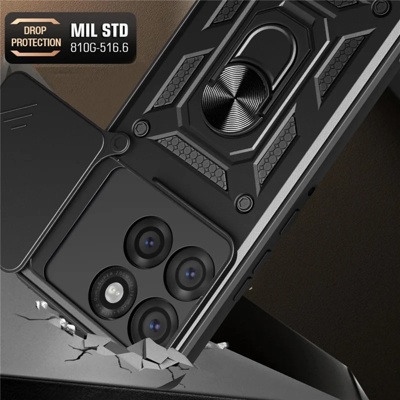 For Motorola Edge 60 Pro 5G Case with Slide Camera Lid PC + TPU Kickstand Phone Cover - Black-Cellmalls