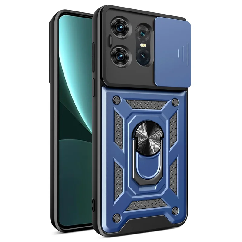For Motorola Edge 50 Pro 5G Case PC+TPU Back Cover with Lens Protector + Kickstand - Black-Cellmalls