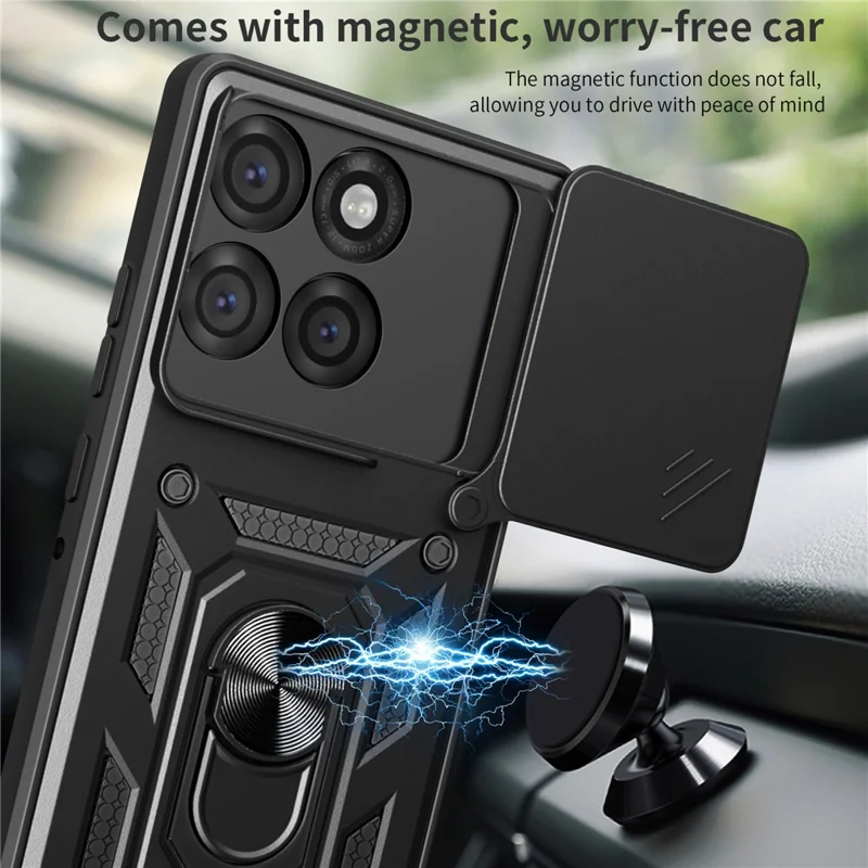 For Motorola Edge 60 Pro 5G Case with Slide Camera Lid PC + TPU Kickstand Phone Cover - Black-Cellmalls