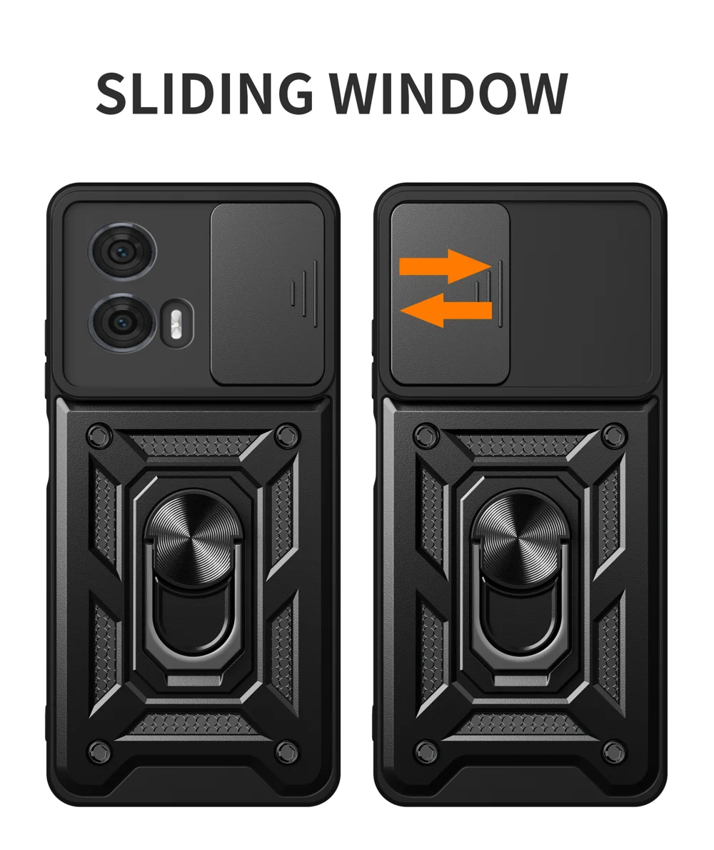 For Motorola Edge 50 Fusion 5G Case PC+TPU Kickstand Phone Cover with Slide Camera Lid - Black-Cellmalls