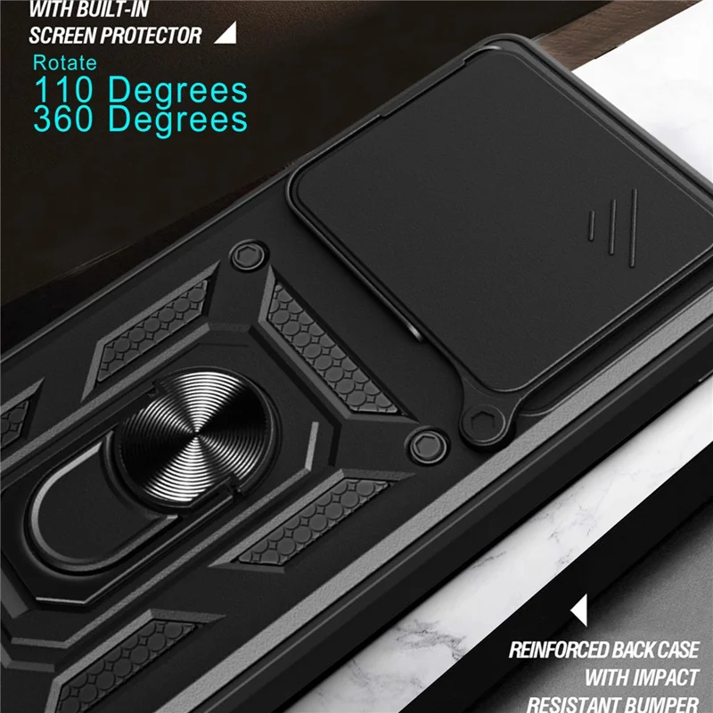For Motorola Edge 60 Pro 5G Case with Slide Camera Lid PC + TPU Kickstand Phone Cover - Black-Cellmalls