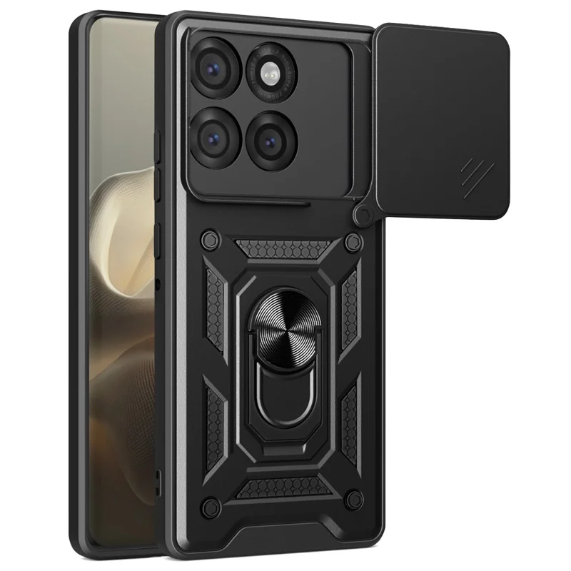 For Motorola Edge 60 Pro 5G Case with Slide Camera Lid PC + TPU Kickstand Phone Cover - Black-Cellmalls