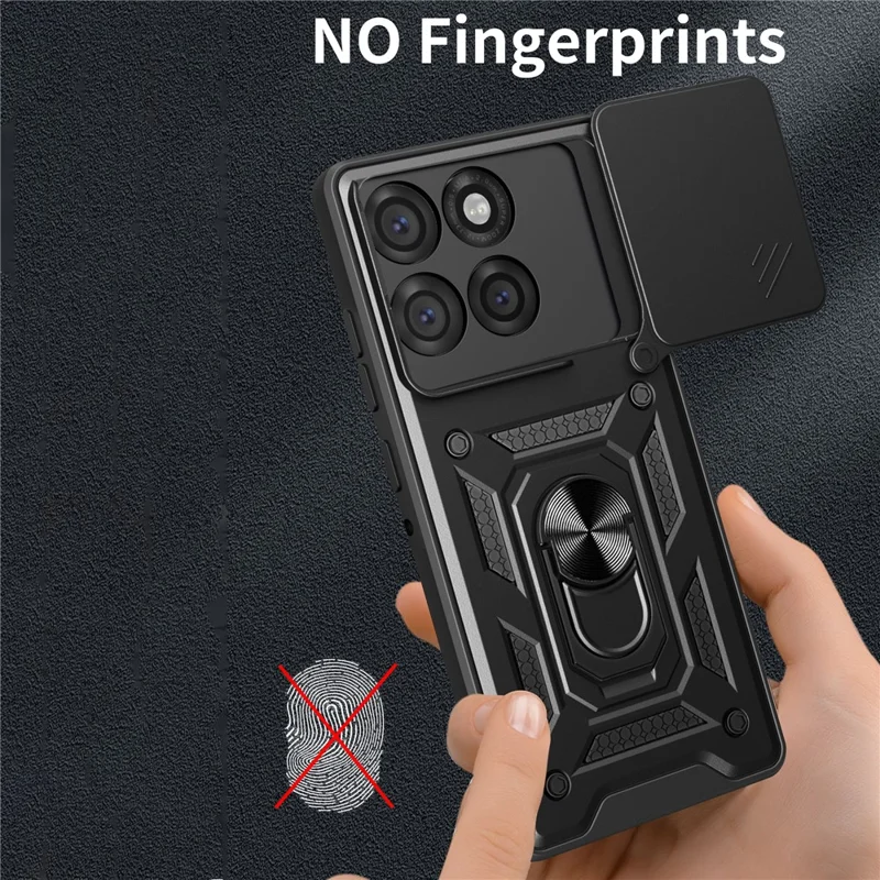 For Motorola Edge 60 Pro 5G Case with Slide Camera Lid PC + TPU Kickstand Phone Cover - Black-Cellmalls