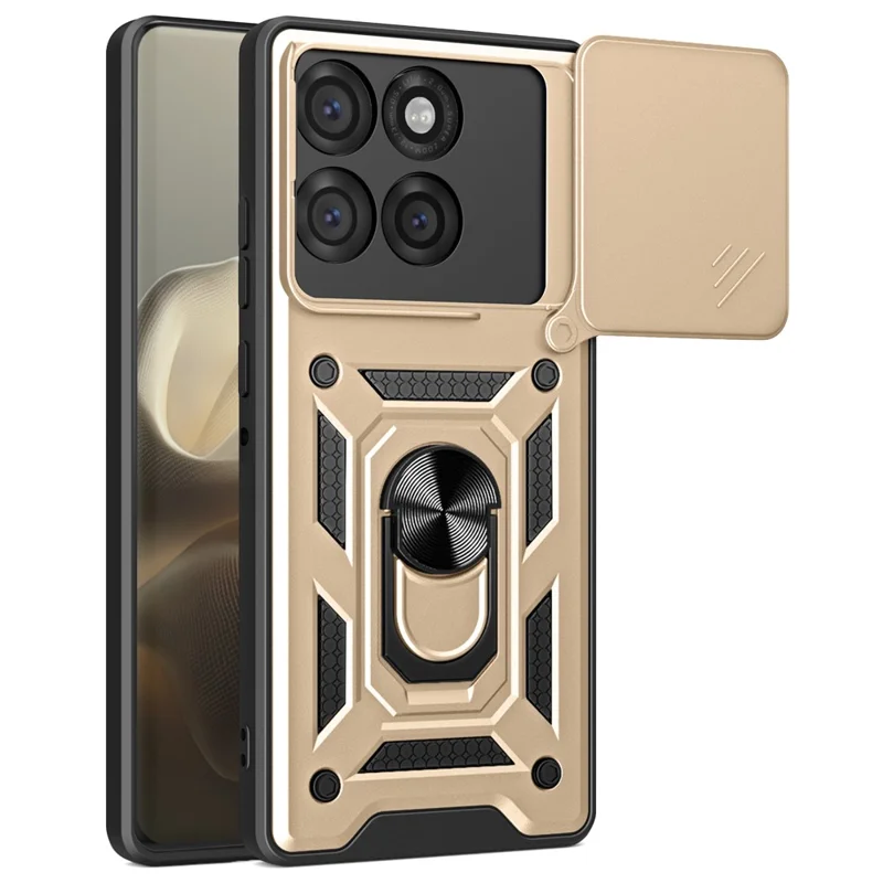 For Motorola Edge 60 Pro 5G Case with Slide Camera Lid PC + TPU Kickstand Phone Cover - Black-Cellmalls