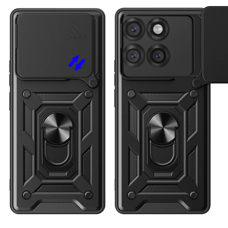 For Motorola Edge 60 Pro 5G Case with Slide Camera Lid PC + TPU Kickstand Phone Cover - Black-Cellmalls