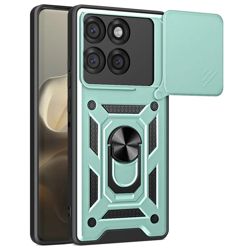 For Motorola Edge 60 Pro 5G Case with Slide Camera Lid PC + TPU Kickstand Phone Cover - Black-Cellmalls