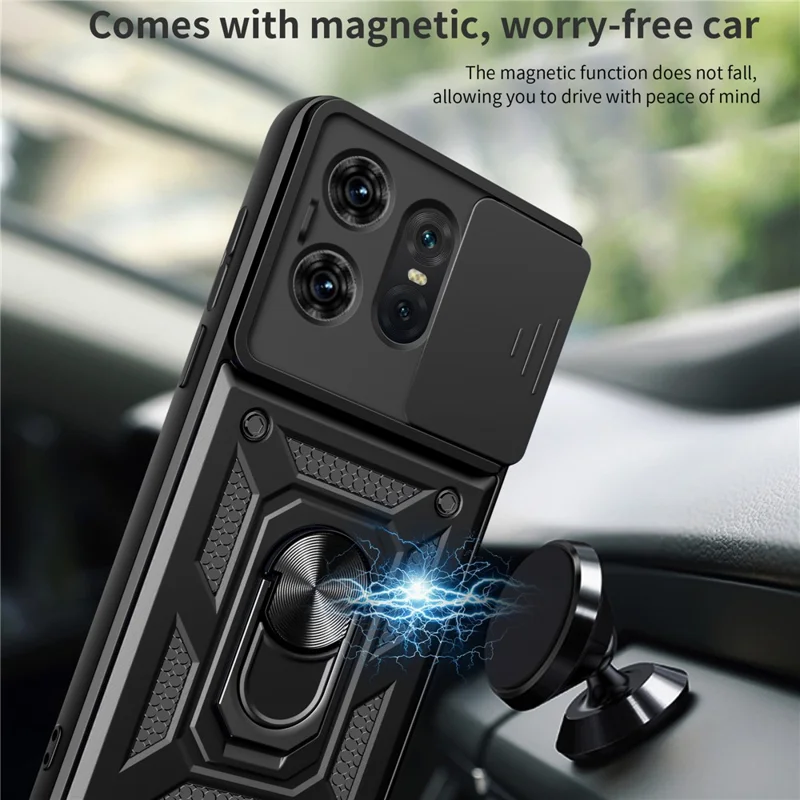 For Motorola Edge 50 Pro 5G Case PC+TPU Back Cover with Lens Protector + Kickstand - Black-Cellmalls