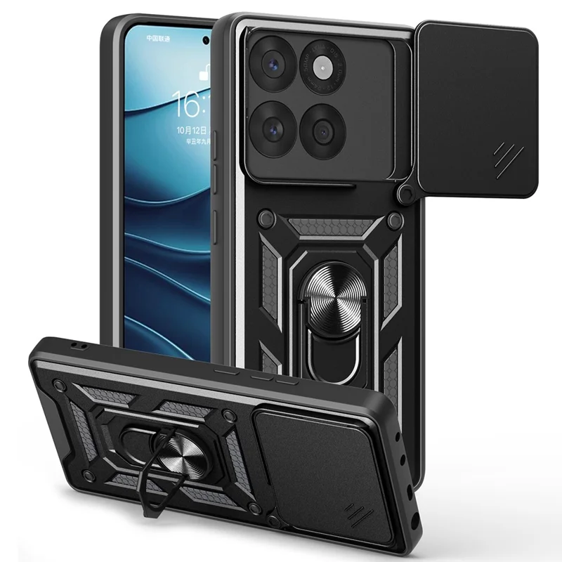 For Motorola Edge 60 5G / 60 Fusion 5G Case with Slide Camera Lid PC + TPU Kickstand Phone Cover - Black-Cellmalls
