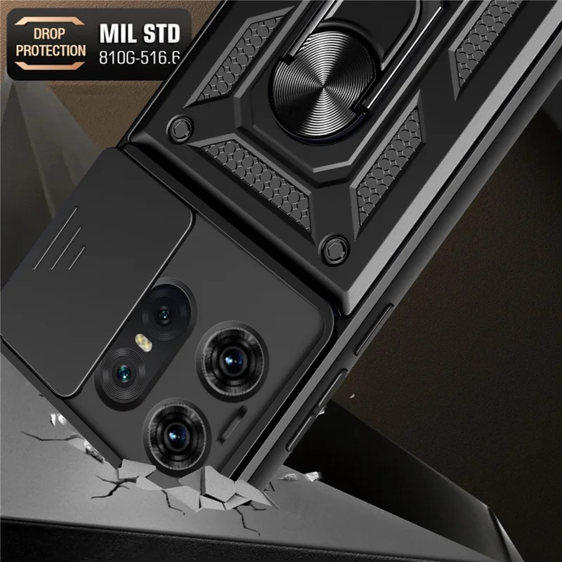 For Motorola Edge 50 Pro 5G Case PC+TPU Back Cover with Lens Protector + Kickstand - Black-Cellmalls