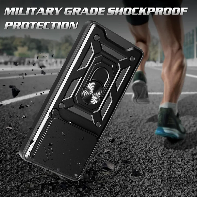 For Motorola Edge 60 5G / 60 Fusion 5G Case with Slide Camera Lid PC + TPU Kickstand Phone Cover - Black-Cellmalls