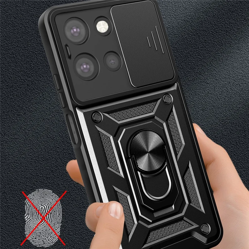 For Motorola Moto G (2025) 5G Case with Slide Camera Lid PC + TPU Kickstand Phone Cover - Black-Cellmalls