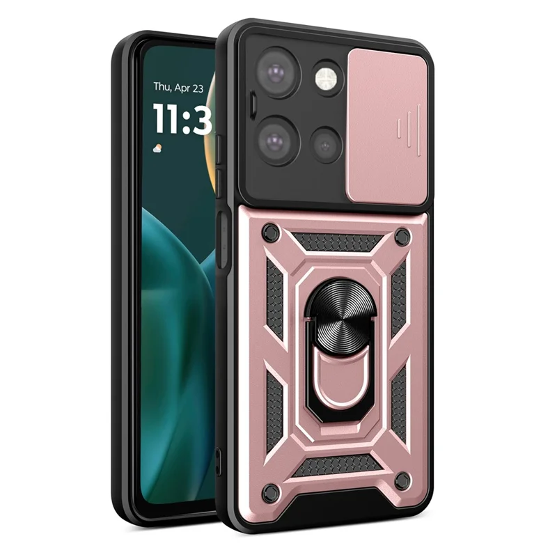 For Motorola Moto G (2025) 5G Case with Slide Camera Lid PC + TPU Kickstand Phone Cover - Black-Cellmalls