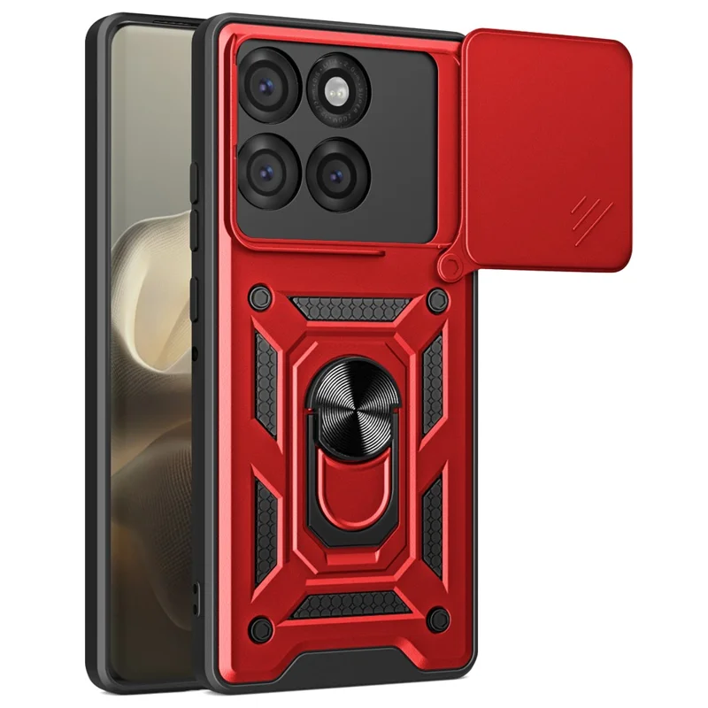 For Motorola Edge 60 Pro 5G Case with Slide Camera Lid PC + TPU Kickstand Phone Cover - Black-Cellmalls