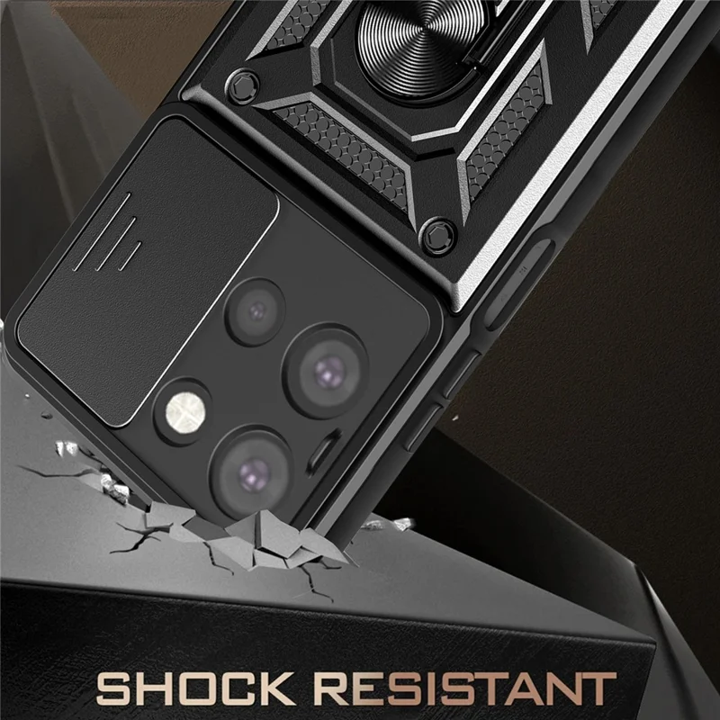 For Motorola Moto G (2025) 5G Case with Slide Camera Lid PC + TPU Kickstand Phone Cover - Black-Cellmalls