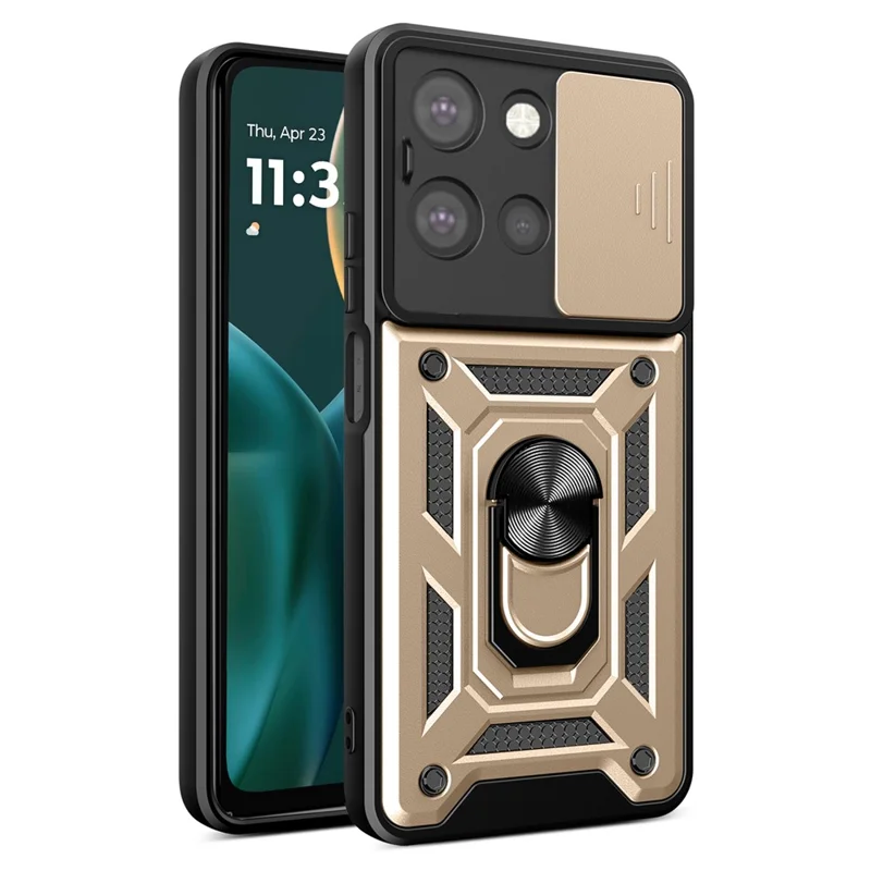 For Motorola Moto G (2025) 5G Case with Slide Camera Lid PC + TPU Kickstand Phone Cover - Black-Cellmalls