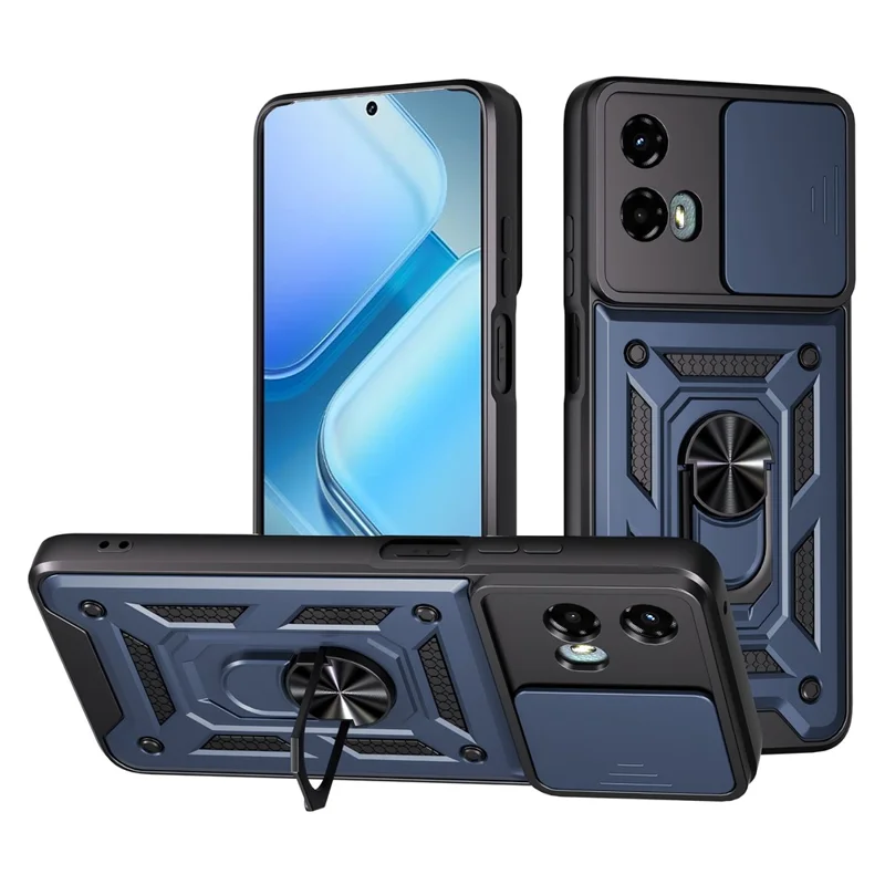 For Motorola Moto G 5G (2024) Case with Slide Camera Lid PC + TPU Kickstand Phone Cover - Blue-Cellmalls