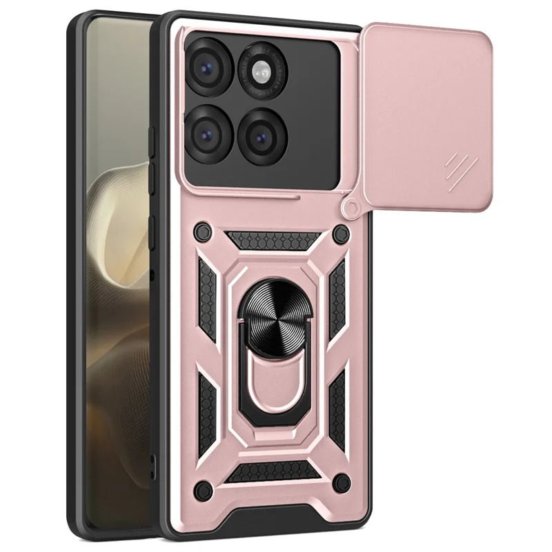 For Motorola Edge 60 Pro 5G Case with Slide Camera Lid PC + TPU Kickstand Phone Cover - Black-Cellmalls