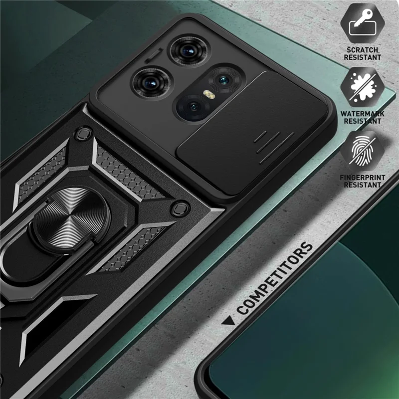 For Motorola Edge 50 Pro 5G Case PC+TPU Back Cover with Lens Protector + Kickstand - Black-Cellmalls